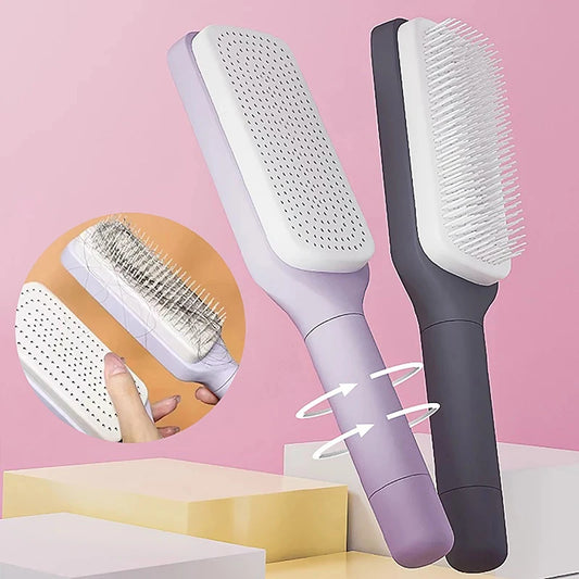 Massage Comb Hair Self Cleaning Hairbrush Rotating Retractable AntiStatic Brush﻿