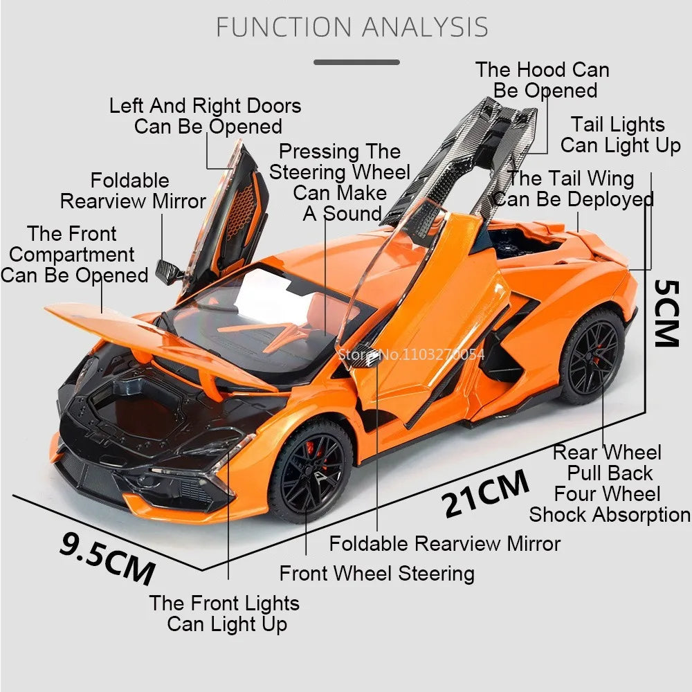 Scale 1/24 Aventador Alloy Diecast Toy Car Model 4 Door Can Opened Rubber Tire Sound Light Full Back vehicle Boy Gift Decoration