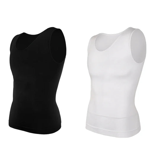 2PC Men Compression Shirt Tummy Control Slim Vest Waist Trainer Workout Top Ves