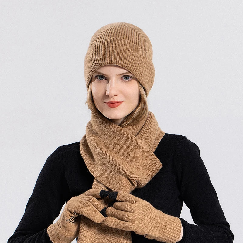 Xinbaoguan 100% acrylic 8396 winter hat, gloves, scarf, warm set, men's and women's outdoor ear protection, knitted wool hat