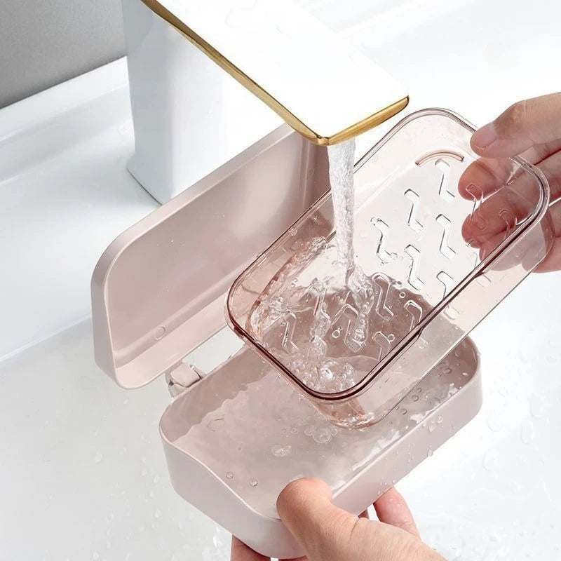 1pc Flip-Top Soap Dish, Simple Transparent Plastic Drainer, Fragrance Soap Box with Removable Drainage and Lid, for Shower Bath