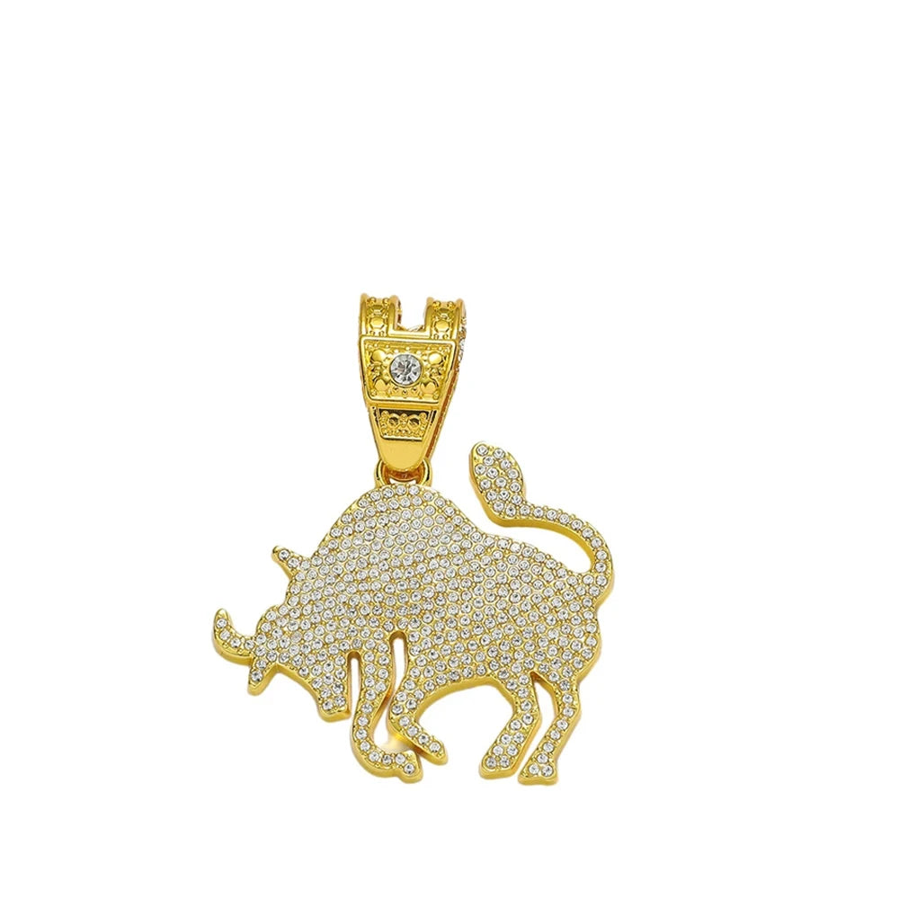 Men Hip Hop Animal Cow Shape Pendant Necklace with 13mm Cuban Chain HipHop Iced Out Bling Hiphop Necklaces Rock Jewelry Gift