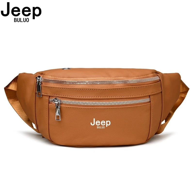 JEEP BULUO Brand Men's Chest Bag Genuine Leather Casual Shoulder Crossbody Bags