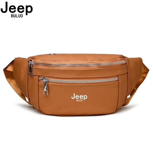 JEEP BULUO Brand Men's Chest Bag Genuine Leather Casual Shoulder Crossbody Bags