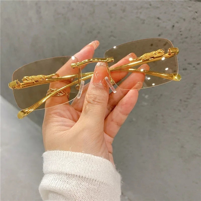 Retro Korean Sunglasses Seaside Cheetah Decorative Frameless Glasses Anti UV400 Gradient Cut Lens Elegant
