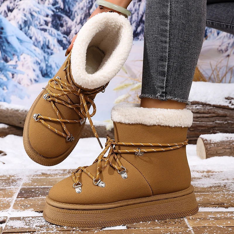 Winter Thicken Plush Warm Snow Boots for Women Plus Size 36-42 Fleece Line Platform Ankle Boots Woman Anti Slip Cotton Shoes