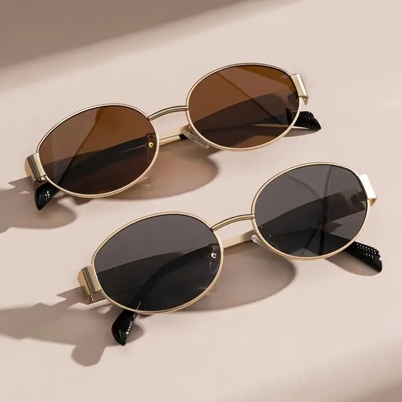 2-piece Women's Retro Oval Metal Frame Glasses Suitable for Daily Commuting Photography Decoration and Fashion Choices