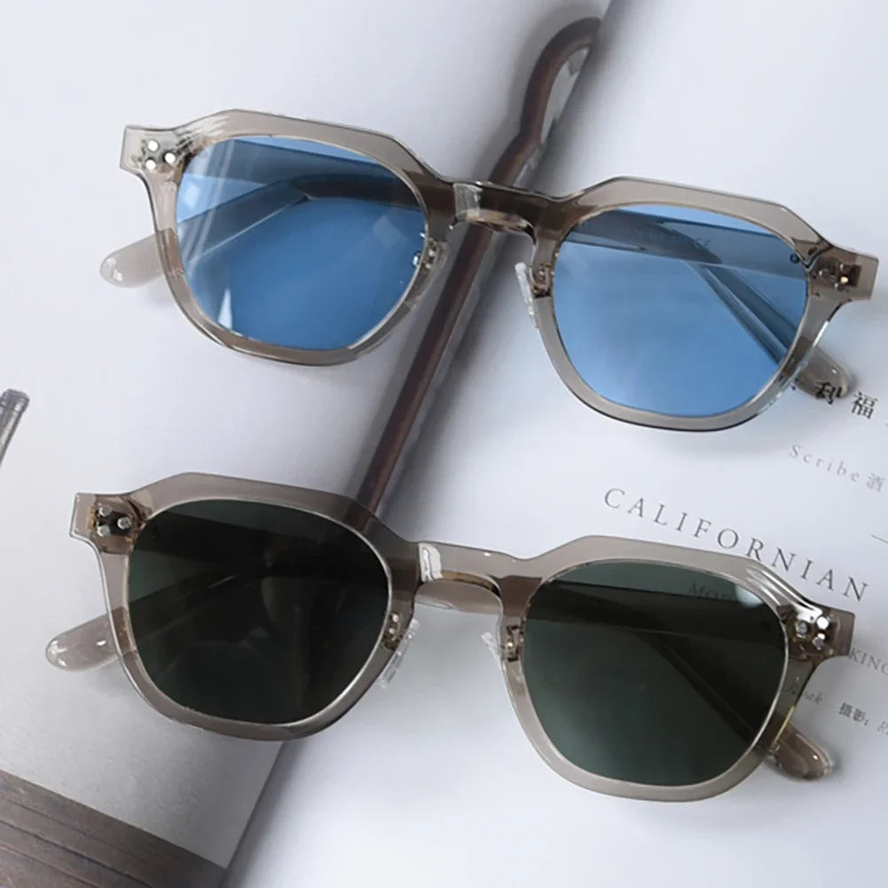 JNPCXI Retro Sun Glasses for Women TR90 Frame Polygon Polarized Sunglasses Uv400 Male Green Brown Lens