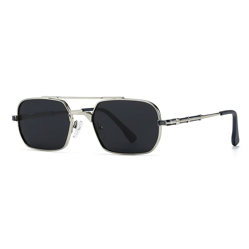 JNPCXI Polarized Fashion Rectangle Double Bridges Sunglasses Women Retro Square Rivets Men Punk Sun Glasses Shades UV400