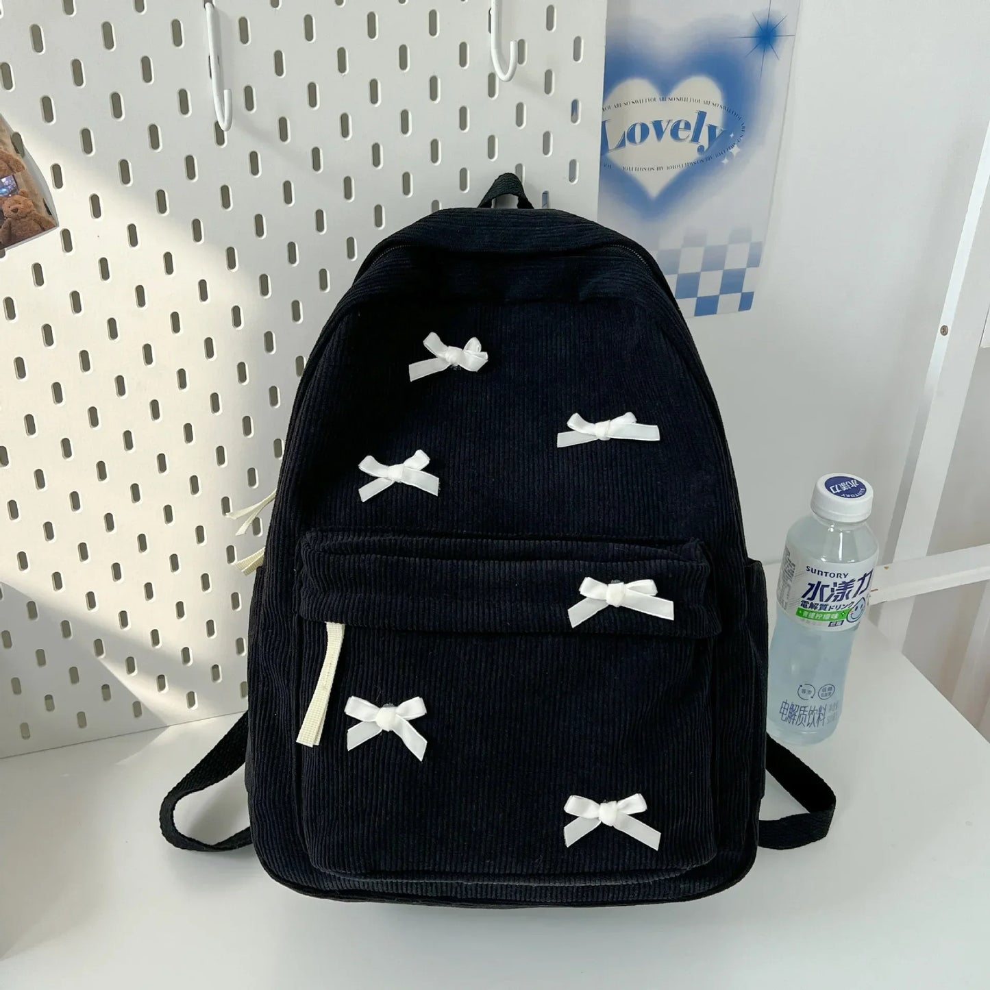 Cute Bowknot Aesthetic Backpacks Lightweight School Bookbags Students Sweet Rucksack for Girls Women's Corduroy College Mochilas