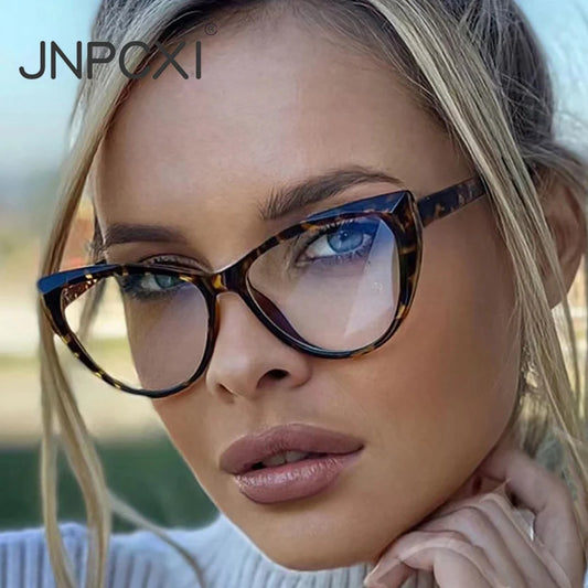 JNPCXI New Fashion Cat Eye Women Glasses Frame Clear Anti Blue Light Optical Eyewear Computer Glasses