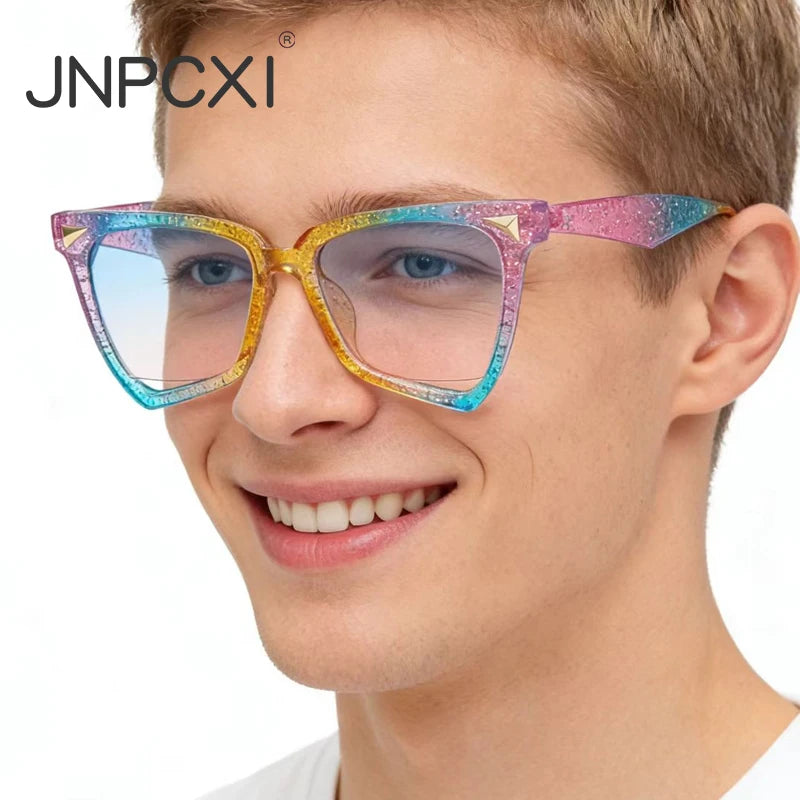 JNPCXI Rainbow Cat Eye Vintage Women Sunglasses Brand Black Round Cool Men Pilot Sun Glasses