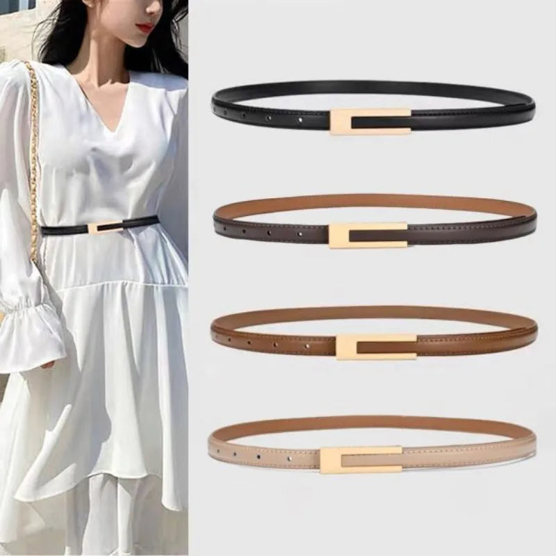 Women’s Korean Fashion PU Leather Thin Waist Belt Adjustable Casual Metal Strap