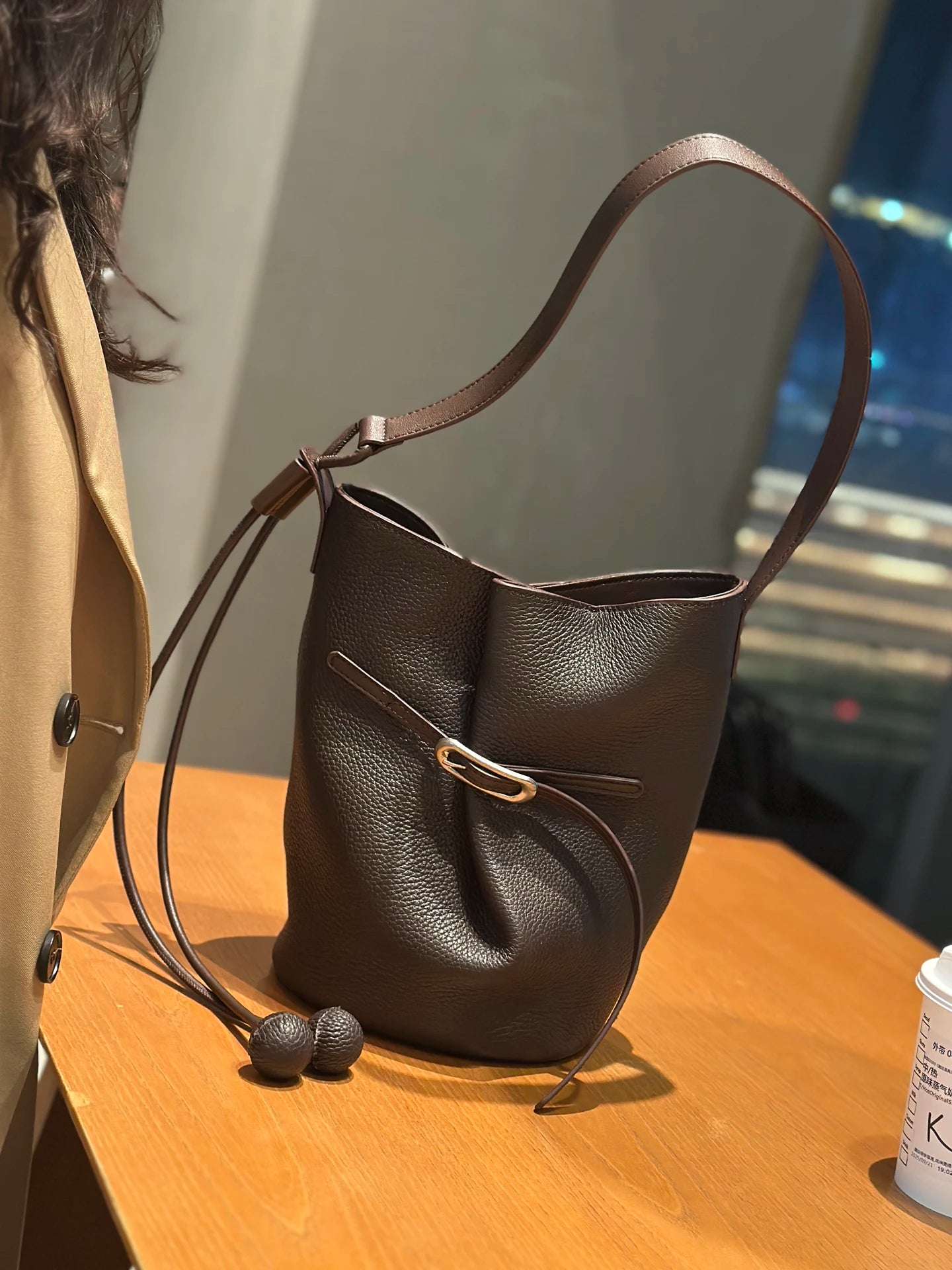 Women Mini Genuine Leather Bucket Bag Real Leather Crossbody & Top Handle Drawstring Shoulder Bag Luxury Designer Underarm Bags