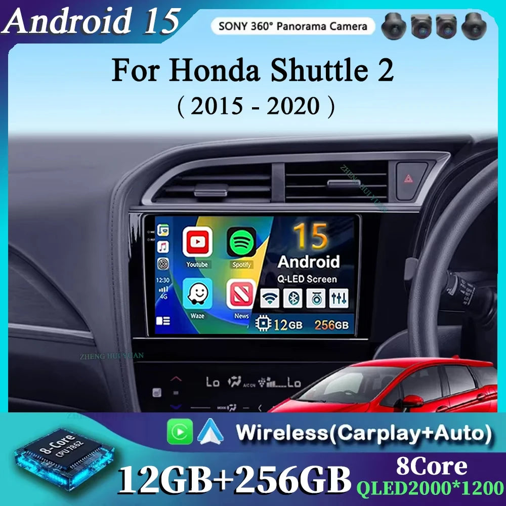 For Honda Shuttle 2 2015 - 2020 Android 15 12+256GB CarPlay Auto Car Radio Multimedia Video Player GPS stereo Head Unit 4G WIFI
