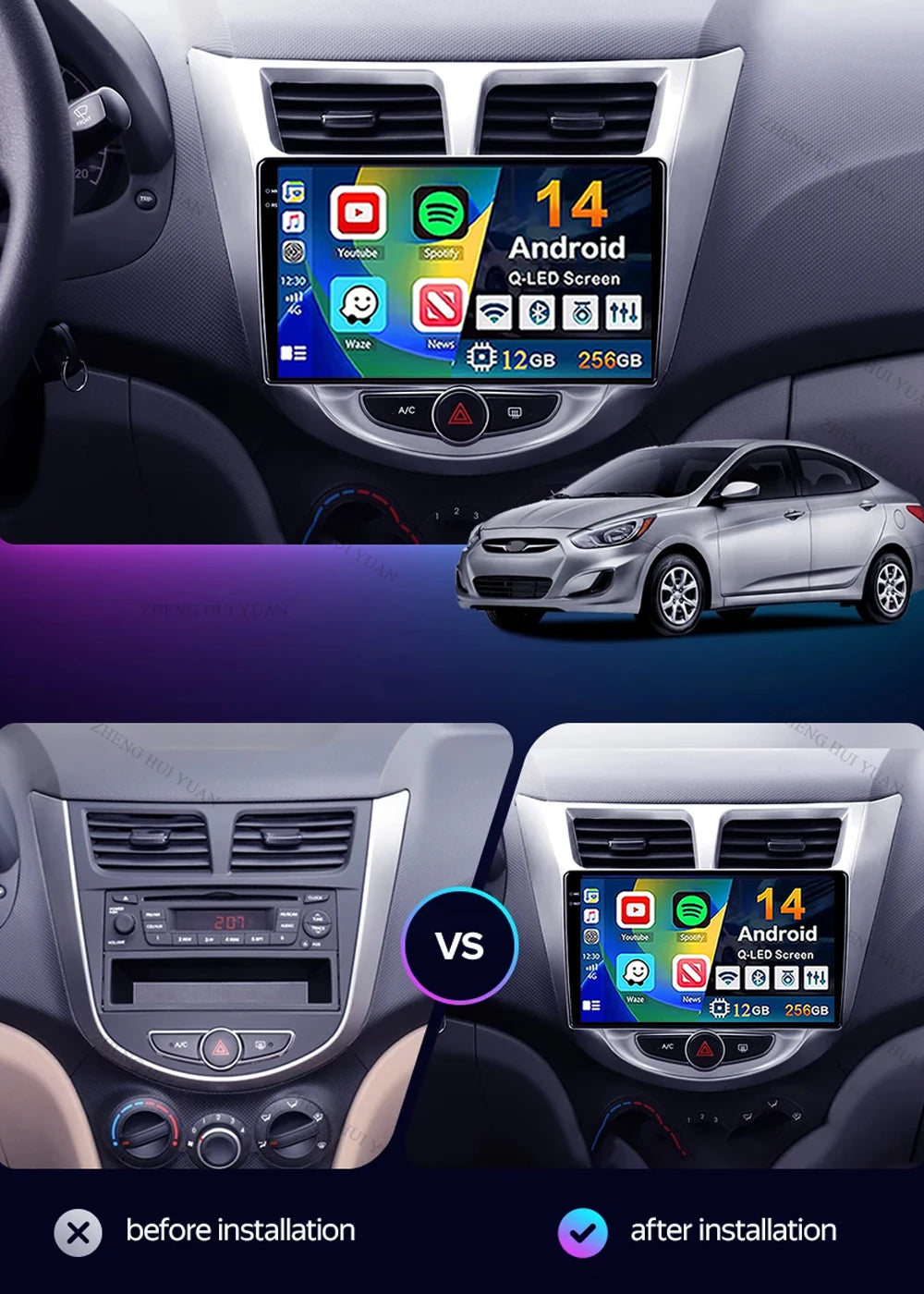 For Hyundai Solaris 1 2010 - 2016 Android 15 2K QLED Car Radio Multimedia Video Player GPS stereo CarPlay Head Unit 4G WIFI
