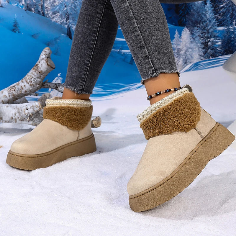 Embroidery Fau Suede Platform Snow Boots for Women Thickened Lining Warm Winter Shoes Woman Thick Sole Slip On Ankle Boots 42