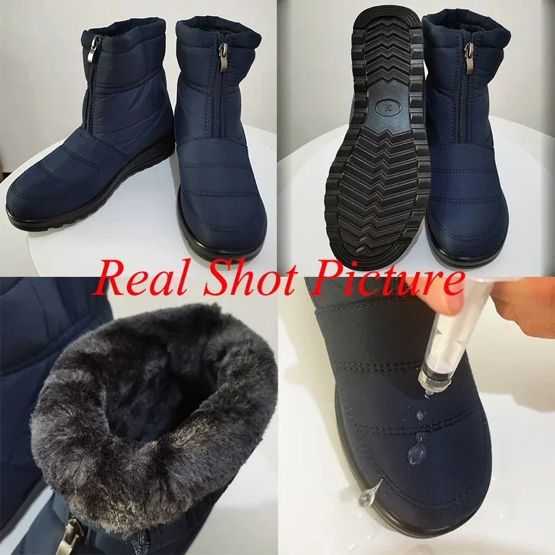 2025 Winter Waterproof Snow Boots for Women Plus Size 35-44 Thick Short Plush Ankle Boots Woman Wedges Warm Cotton Padded Shoes