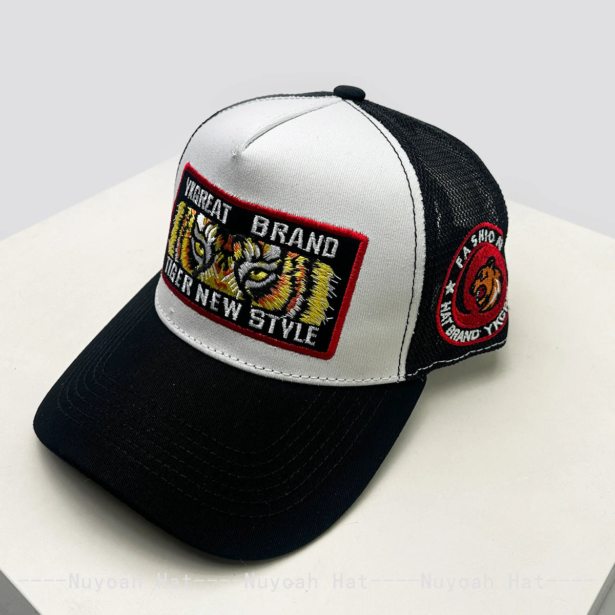 New Unisex Street Embroidered Tiger Letters Baseball Hats Breathable Color Block Sunshade Mesh Trucker Caps Personal Versatile