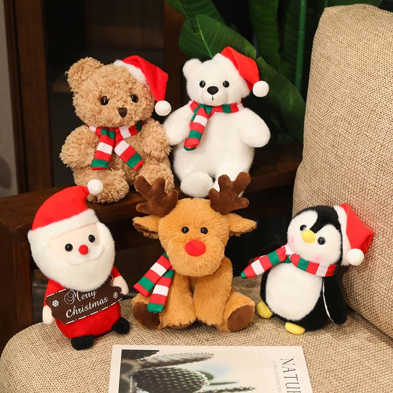 Lovely Cartoon Christmas Scarf Bear Penguin Soft Stuffed Elk Teddy Bear Doll Plush Toy Decoration Girl Boy Kids Christmas Gift