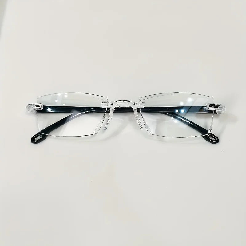 3-piece set of men's and women's presbyopia glasses - stylish frameless rectangular frame, prescription+1.0 to+4.0