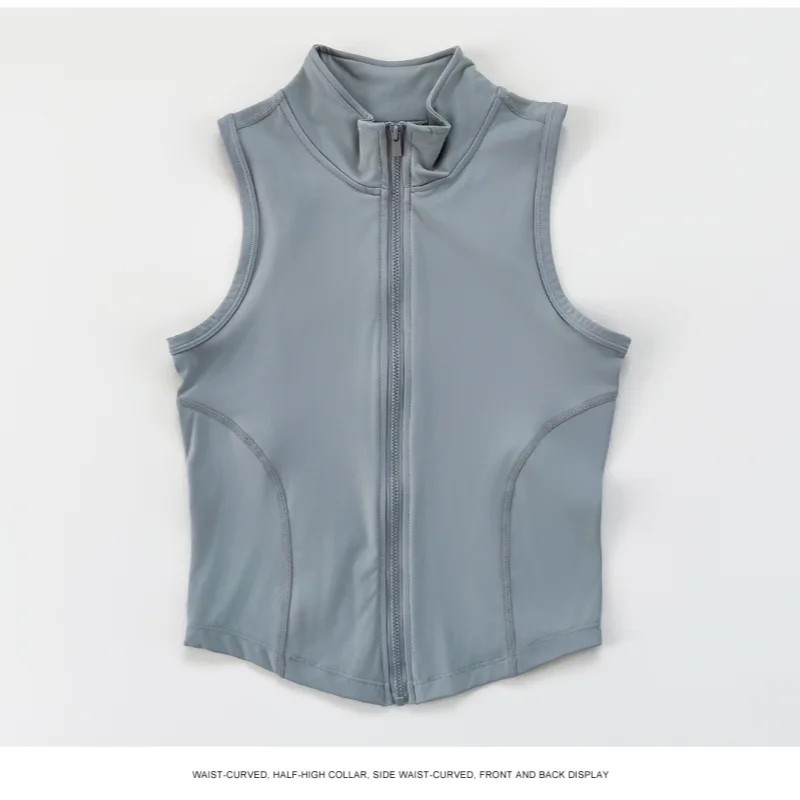 Women's yoga, fitness, sports clothing, sleeveless stand-up collar, zipper exercise vest, slender yoga and fitness vest