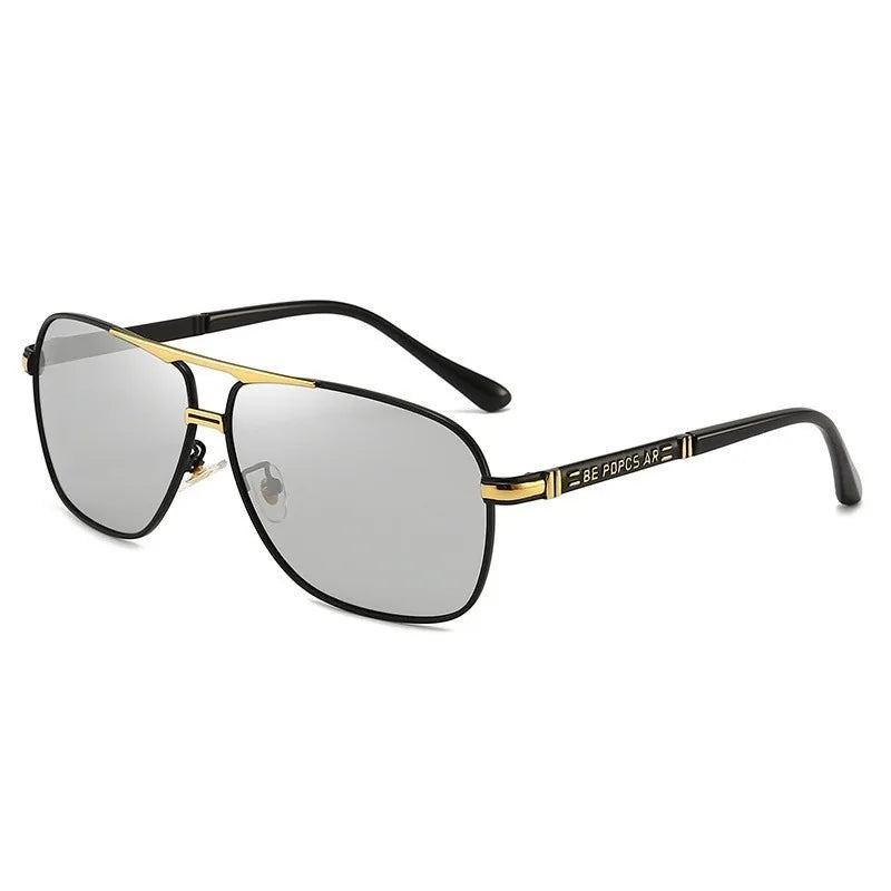 2PCS Polarized Sunglasses Men's Square Double Beam Sunshade Driver's Driving  Fishing Color Changing Day and Night Dual-use