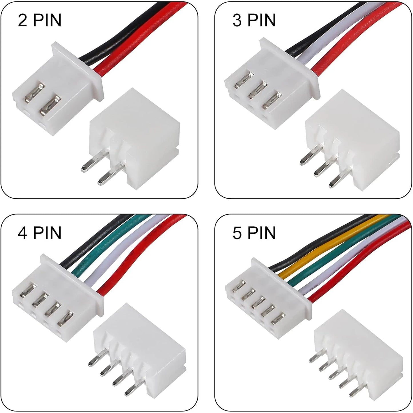 40 Pairs JST XH2.54 Connectors Wire Cable Plug Connectors 2 Pin 3 Pin 4 Pin 5 Pin XH 2.54mm Pitch Connector Kit XH 2.54mm Pitch