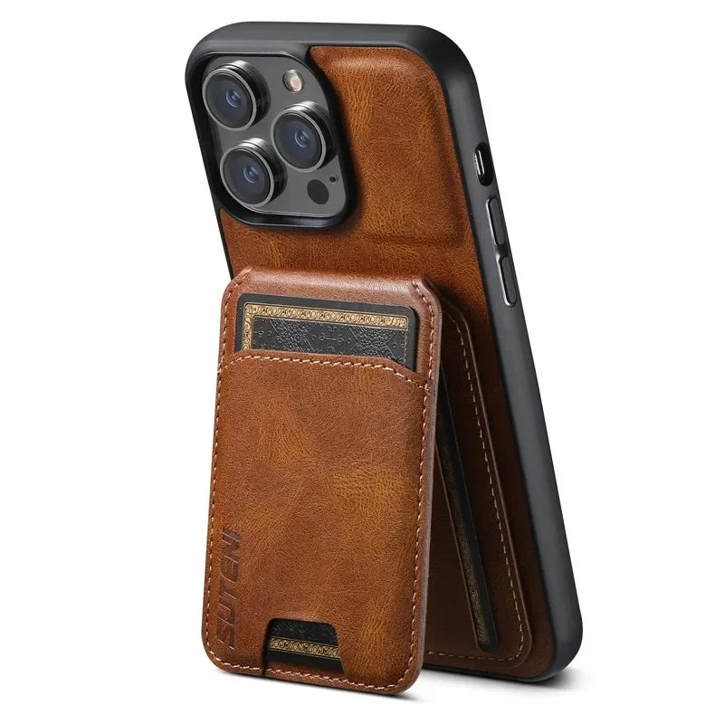 Brown Leather Wallet Phone Case Card Holder Magnetic Cover iPhone 16-11 Pro Max