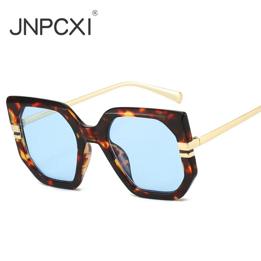 JNPCXI New Polygon Square Sunglasses Women Shades UV400 Retro Clear Ocean Gradient Lens Men Trending Leopard Sun Glasses