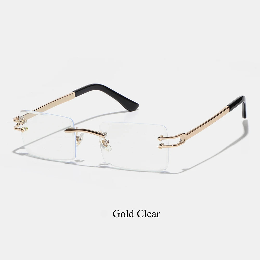Ruiao Y2K Rimless Square Sunglasses Unisex Diamond Cut Lens Small Frame Retro Fashion UV400 Shades Street Style Eyewear 2026 New