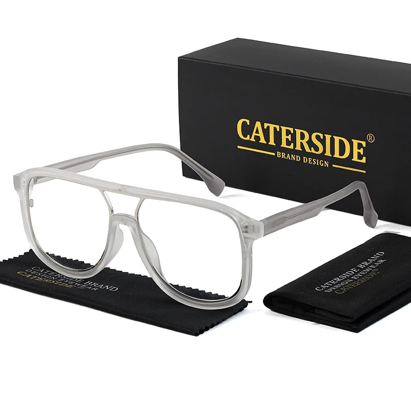 CATERSIDE Anti Blue Light Glasses for Men Retro Large TR+Metal Frame Women Eyeglass Flat Top Double Bridge Punk Brand Eyewear