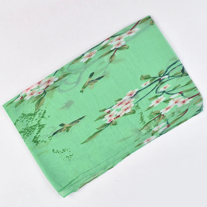 New Fresh Spring Peach Blossom Printed Chiffon Women's Long Scarves Wholesale Thin Sun Protection Women's Scarves