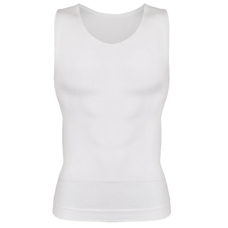 1PC White Men Compression Shirt Tummy Control Slim Vest Waist Trainer Workout