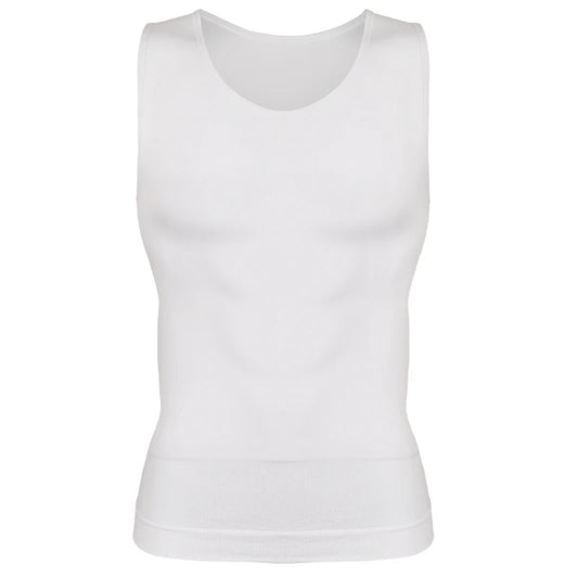 1PC White Men Compression Shirt Tummy Control Slim Vest Waist Trainer Workout