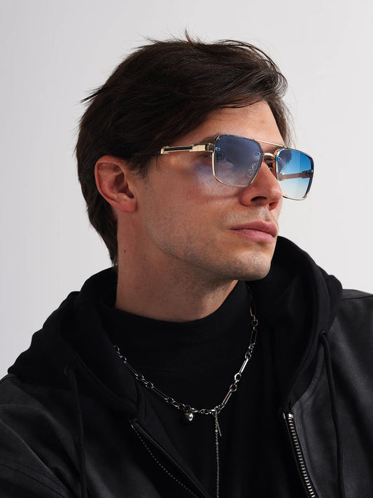 Ruiao Square Mens Designer Sunglasses Metal Frame Gradient Luxury Shades UV400 Rectangle Pilot Sun Glasses for Men