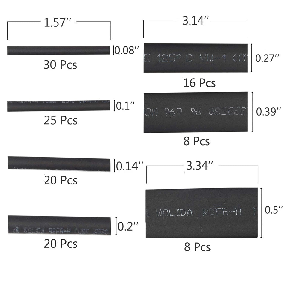 127pcs Black Heat Shrinkable Tube Cable Insulation Sleeve Waterproof Electronic Lated Polyolefin Sheathed Shrink Tubing