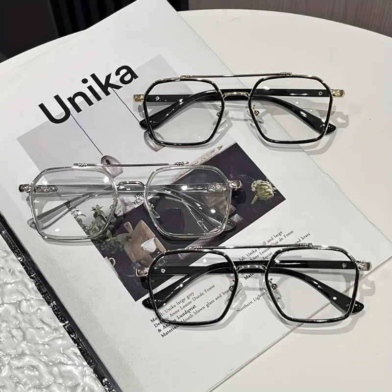 3pcs Men's and Women's Retro Full Frame Trapezoidal Flat Light Glasses Comfortable Glasses Fashionable Glasses