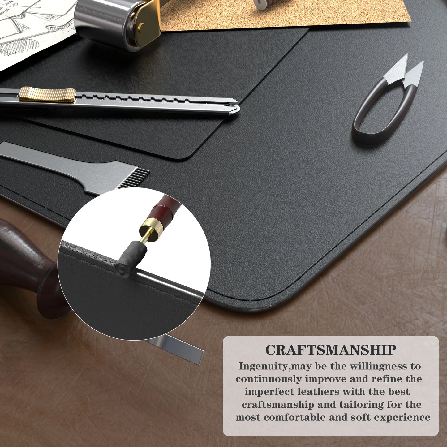 Black Cork Desk Mat Protector,Leather Desk Pad,Large Mouse Pad,Dual Sided Desk Mat,Desk Writing Pad for Office and Home