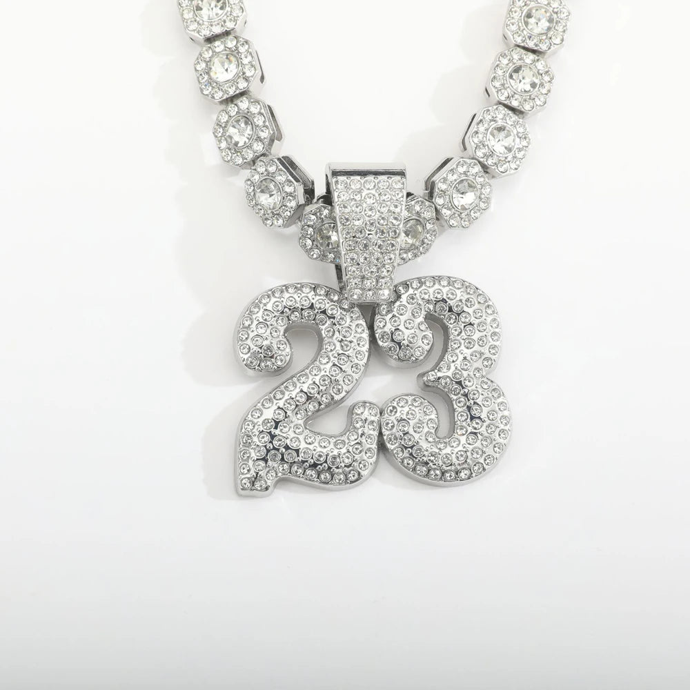 Fashion Men Hip Hop Number 23 Pendant Necklace With 13mm Crystal Miami Cuban Chain HipHop Iced Out Bling Necklaces Charm Jewelry