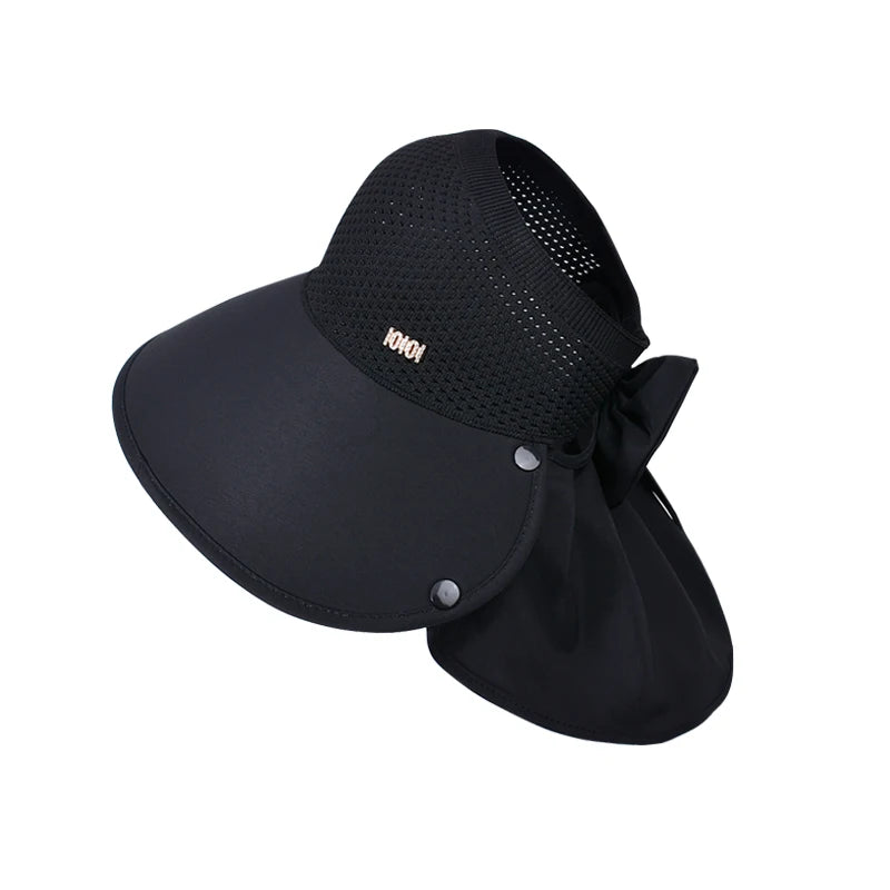 8487Summer large brimmed sun hat women's outdoor outing sun hat removable shawl neck protector empty fisherman hat
