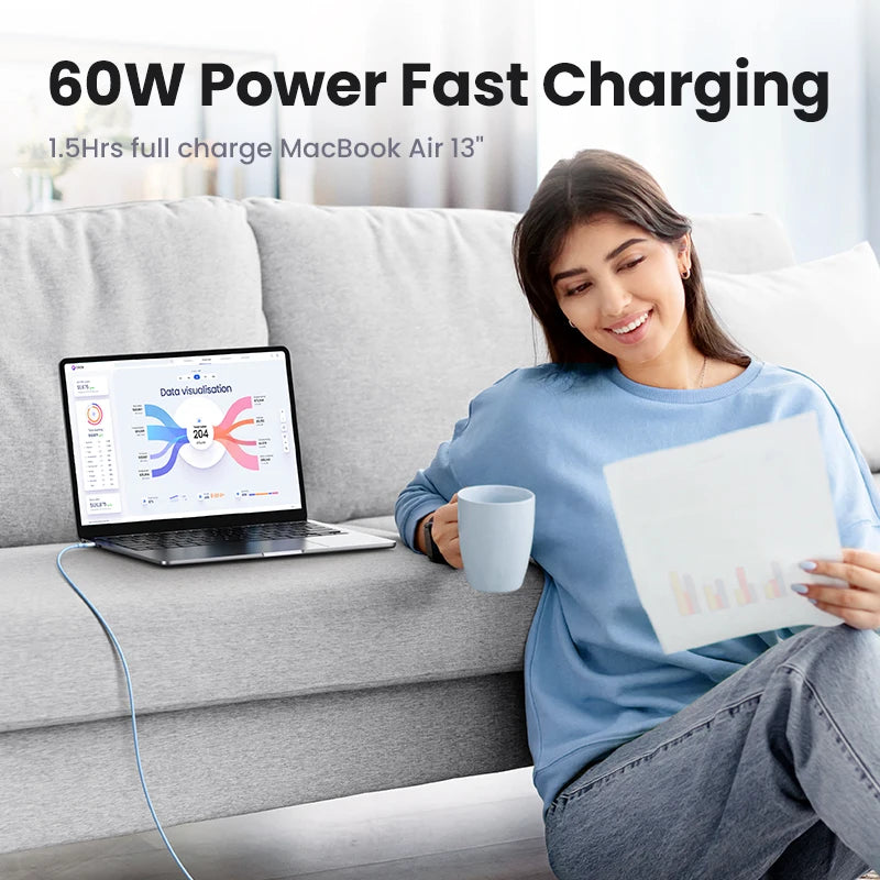 UGREEN 60W USB C To Type C Cable For iPhone 17 16 15 Fast Charging Cable For Macbook Xiaomi Samsung Liquid Silicone USB Cable