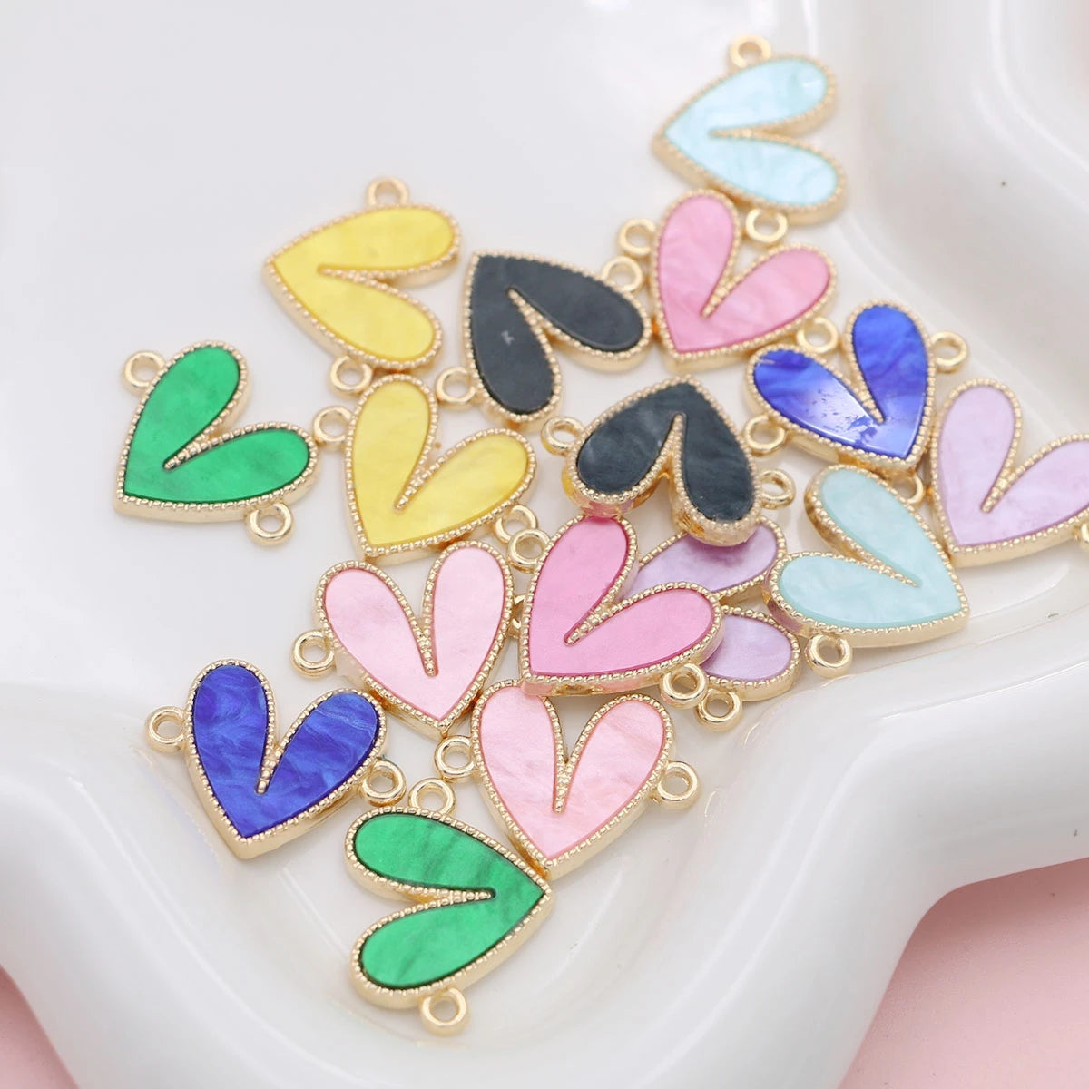 10Pcs Mix Gold Plated Acrylic Heart Charm Pendant Jewelry Making Earrings Bracelet Necklace DIY Accessories Craft