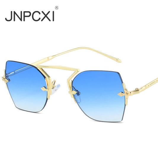 JNPCXI Vintage Square Rimless Punk Sunglasses Women 2026 Luxury Brand Trendy Metal Frame Steampunk Sun Glasses for Ladies UV400