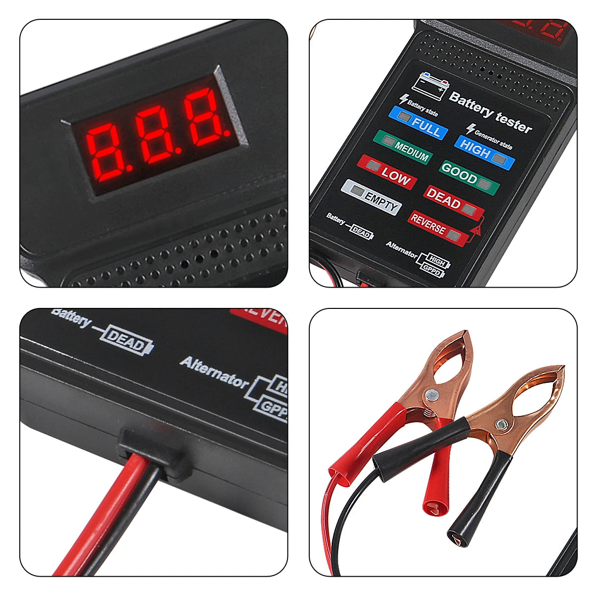 BT 171 Automotive Alternator Tester, LED Reverse Display, Multiple Protection, Display Battery Status, 12V for Automotive Repair