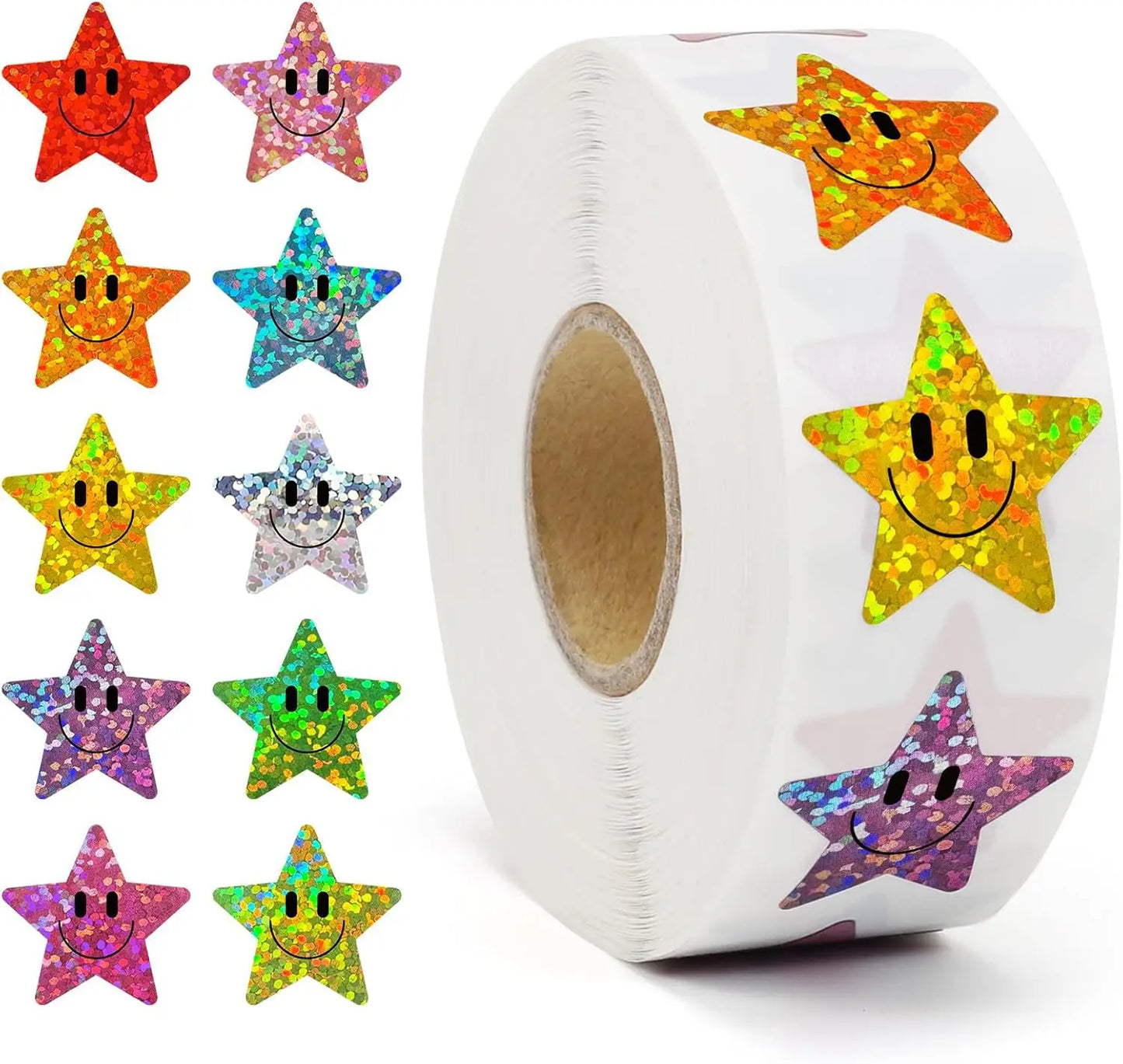 500pcs/roll Smile Face Star Stickers Thank You Stickers Photocard Decor Packaging Pack Stickers Roll Rolling Lables