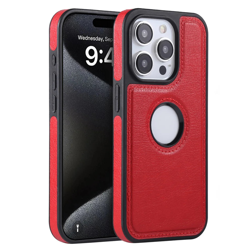 Luxury Business PU Leather Cowhide Case For iPhone 17 17Air 11 12 13 14 15 16 Pro Max Plus Logo Hole Shockproof Protective Cover
