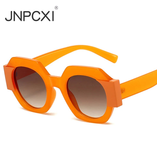 JNPCXI Fashion Polygon Square Double Color Women Sunglasses Vintage Orange Gradient Shades UV400 Men Punk Sun Glasses