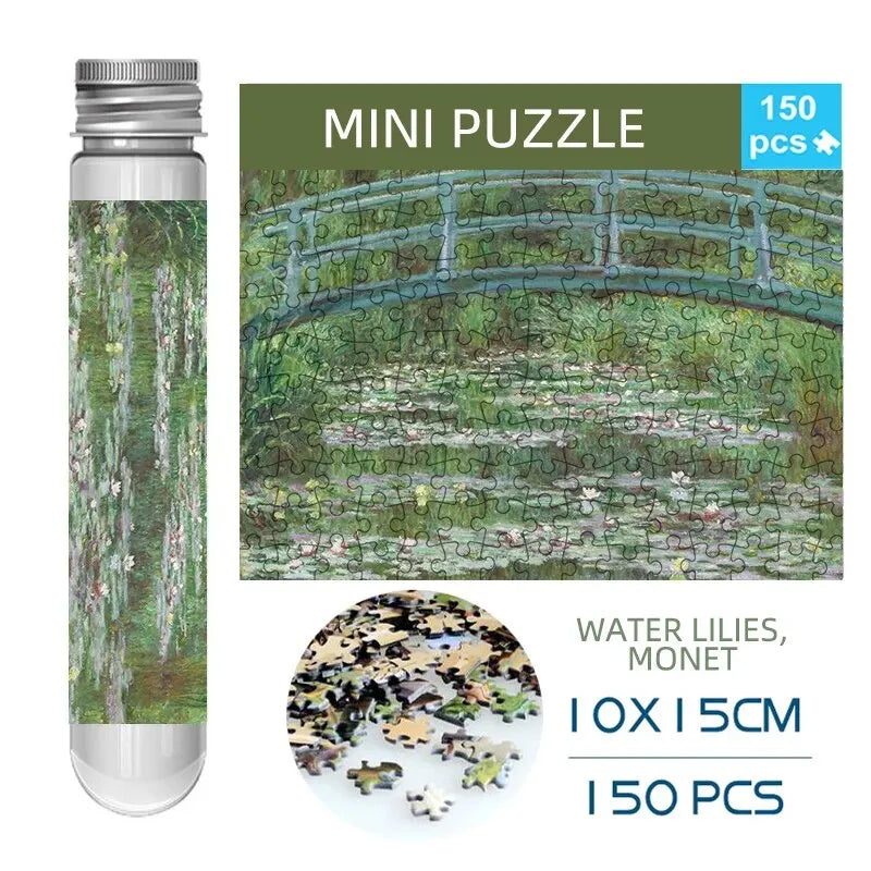 MaxRenard Jigsaw Puzzle 150pcs Mini Test Tube 15*10cm Travel Game World Famous Van Gogh Oil Paintings