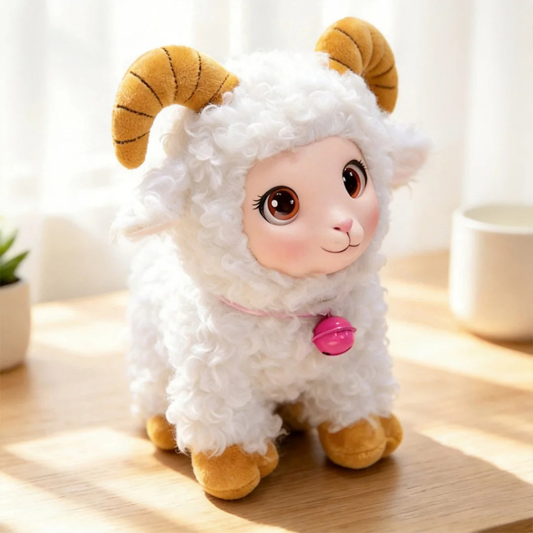 Adorable Lamb Plush Toy with bell Soft Vinyl Plush Stuffed Animal Cuddly Sheep Birthday Gift Room Accent Random accessory color